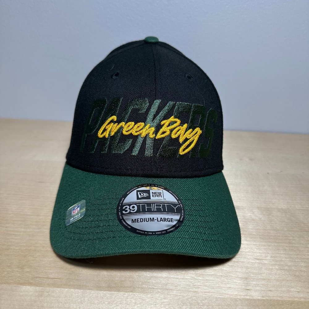 Green Bay Packers Baseball Hat Cap New Era 39Thirty Stretch Draft Script Black